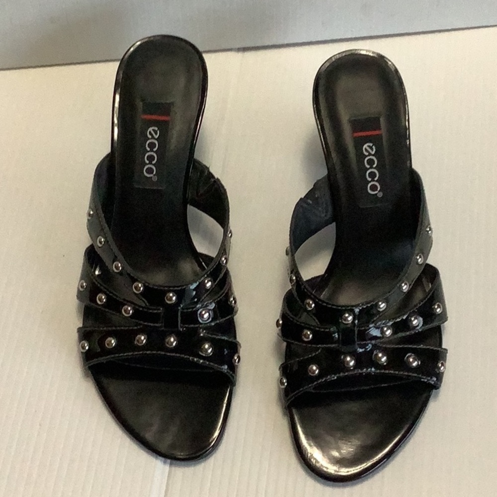 ECCO Black Patent‎ Leather Silver Stud Mules Edgy Grunge Y2K Size 37 - Picture 15 of 16